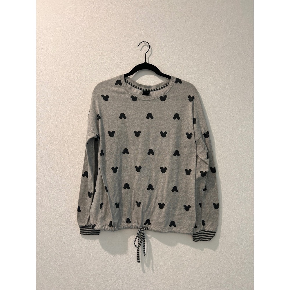Disney Mickey Mouse Grey Crewneck Pullover Women's Medium Drawstring‎